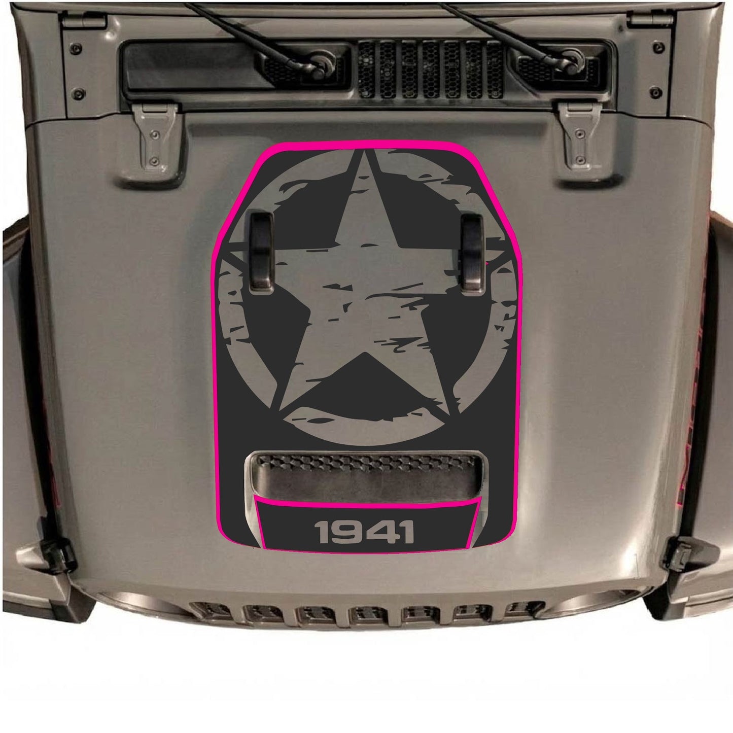 CarCode hood decal for Jeep Wrangler JL/JLU Rubicon 392 and JT Gladiator Mojave 2020-2026, style #85, shown on vehicle hood.
