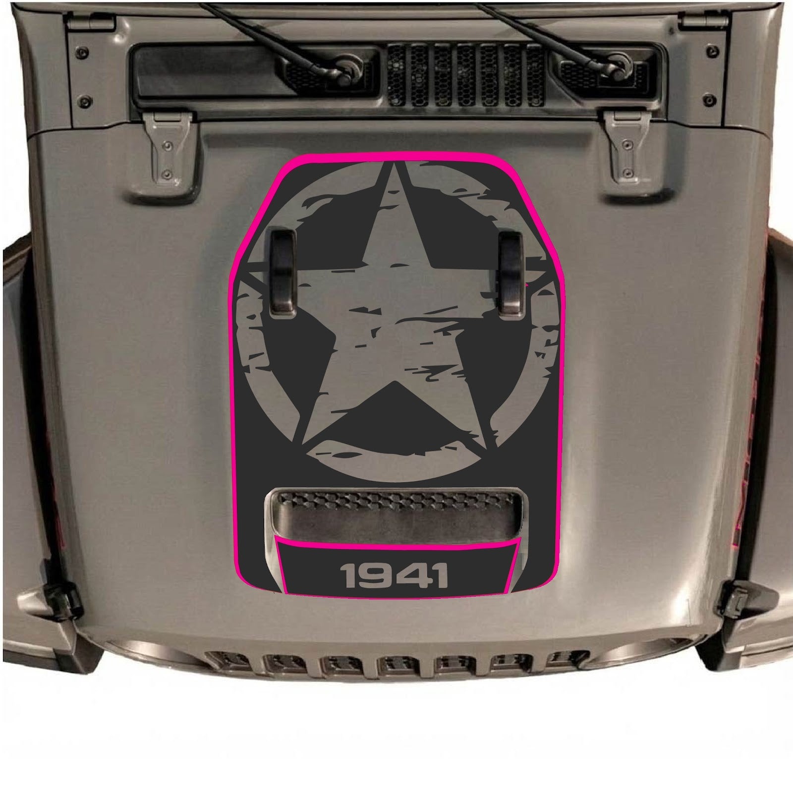 CarCode hood decal for Jeep Wrangler JL/JLU Rubicon 392 and JT Gladiator Mojave 2020-2026, style #85, shown on vehicle hood.