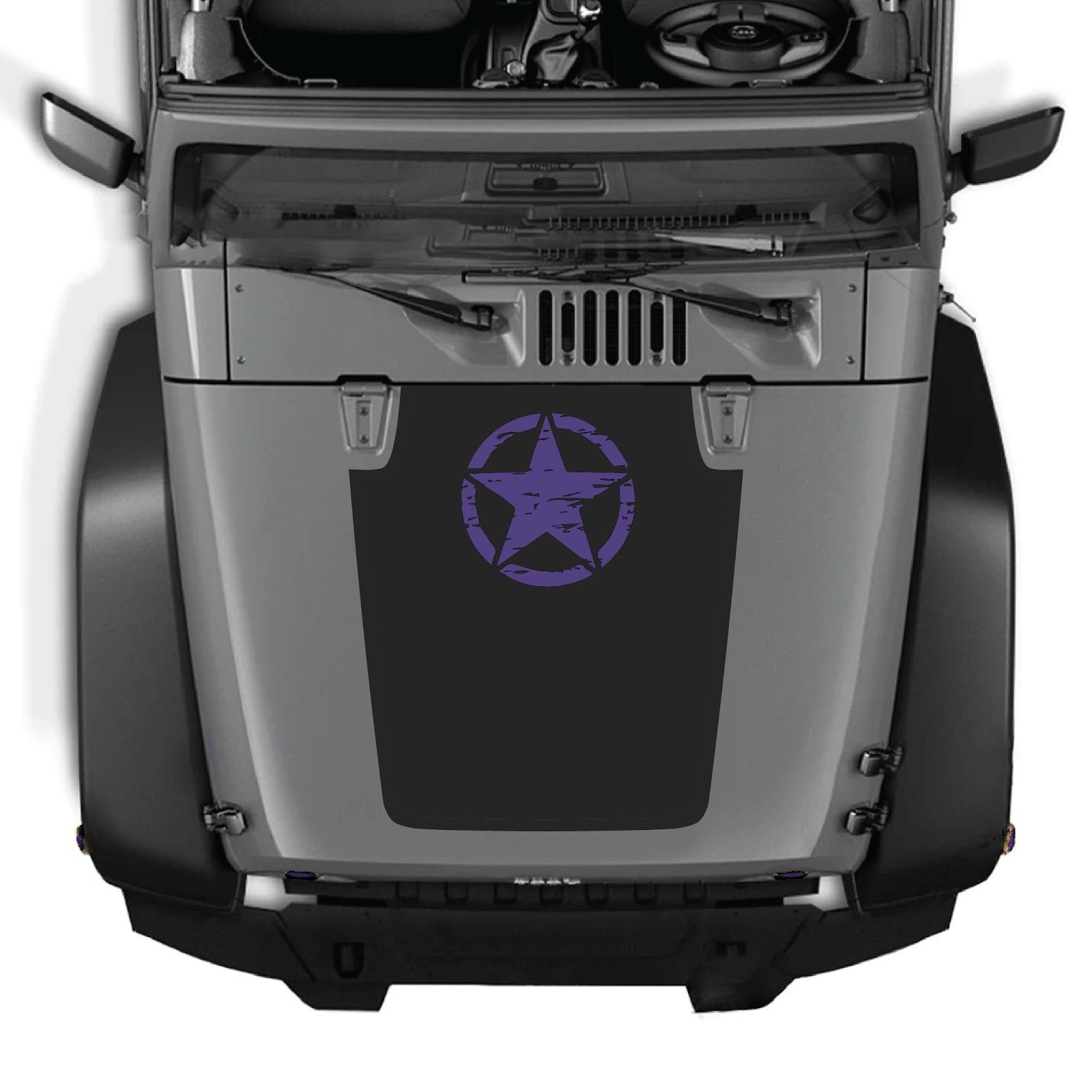 CarCode Jeep Wrangler JK/JKU hood decal Style #45, black graphic design on vehicle hood for 2007-2018 models.