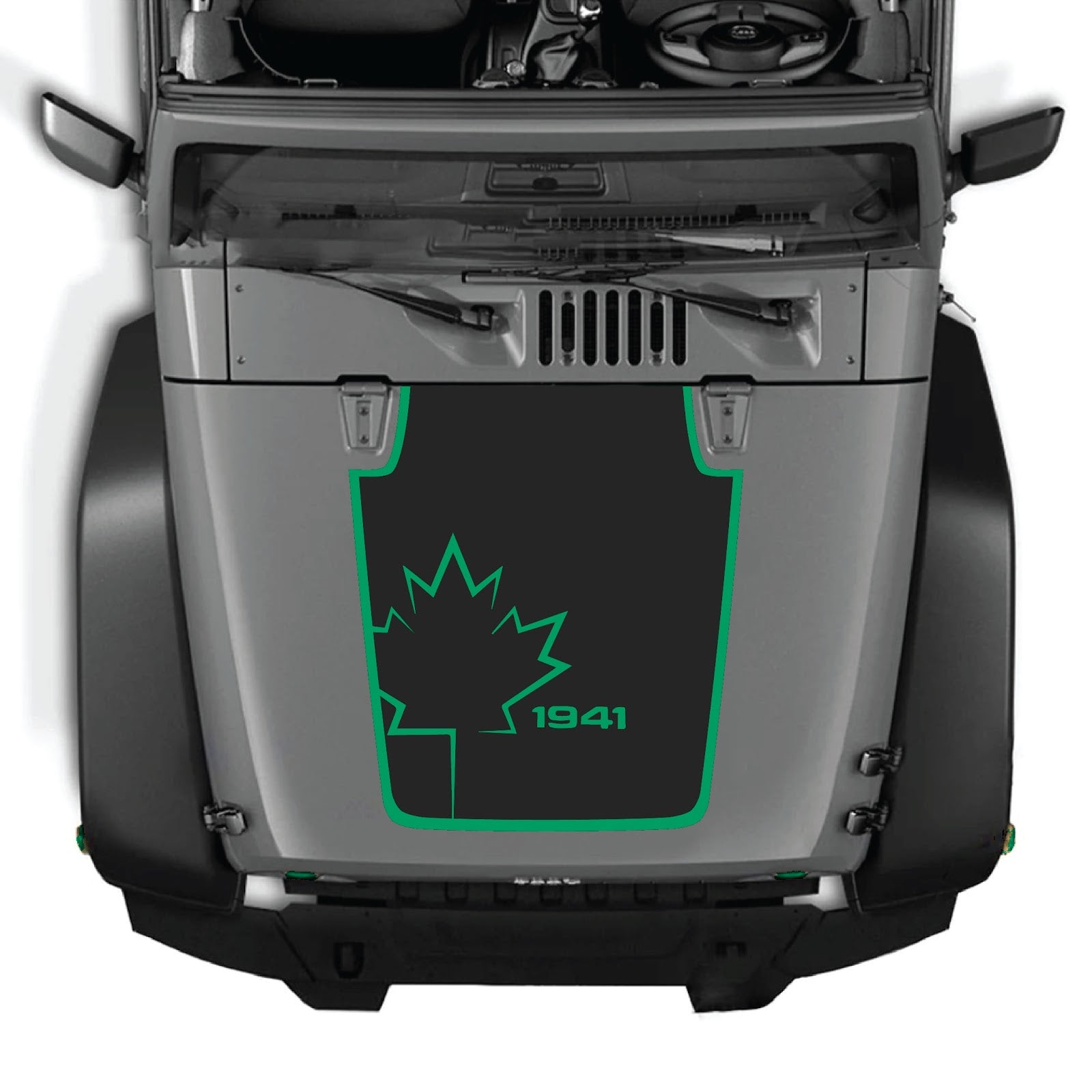 Jeep Wrangler JK/JKU hood decal by CarCode, Style #18, black graphic design on vehicle hood for 2007-2018 models.