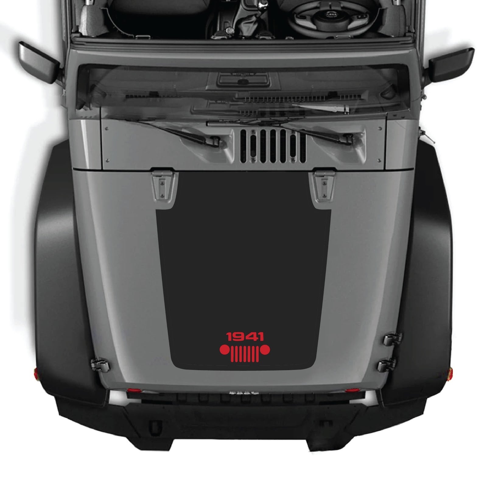 CarCode Jeep Wrangler JK/JKU hood decal Style #53, black graphic sticker on vehicle hood, fits 2007-2018 models.
