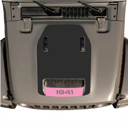 Jeep Wrangler JL/JLU Rubicon 392 and Gladiator Mojave hood decal by CarCode, stylish black graphic applied on vehicle hood.