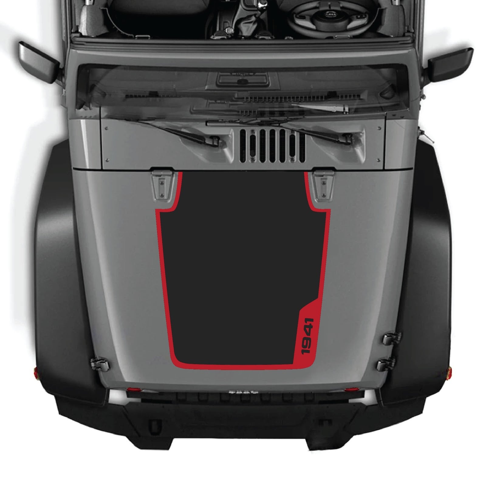 CarCode hood decal for Jeep Wrangler JK/JKU 2007-2018, style #36, featuring bold graphic design on the vehicle's hood.