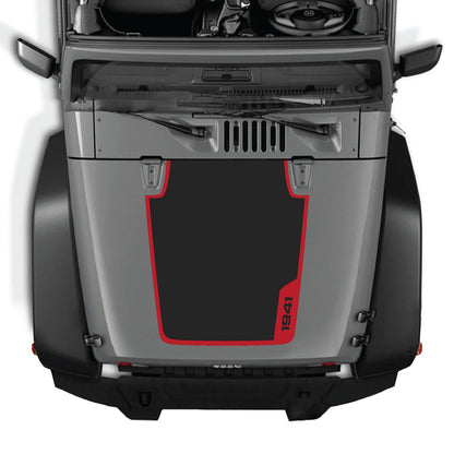 CarCode hood decal for Jeep Wrangler JK/JKU 2007-2018, style #36, featuring bold graphic design on the vehicle's hood.