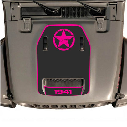 Jeep Wrangler JL/JLU Rubicon 392 and JT Gladiator Mojave hood decal by CarCode, style #39, black and gray graphic design.