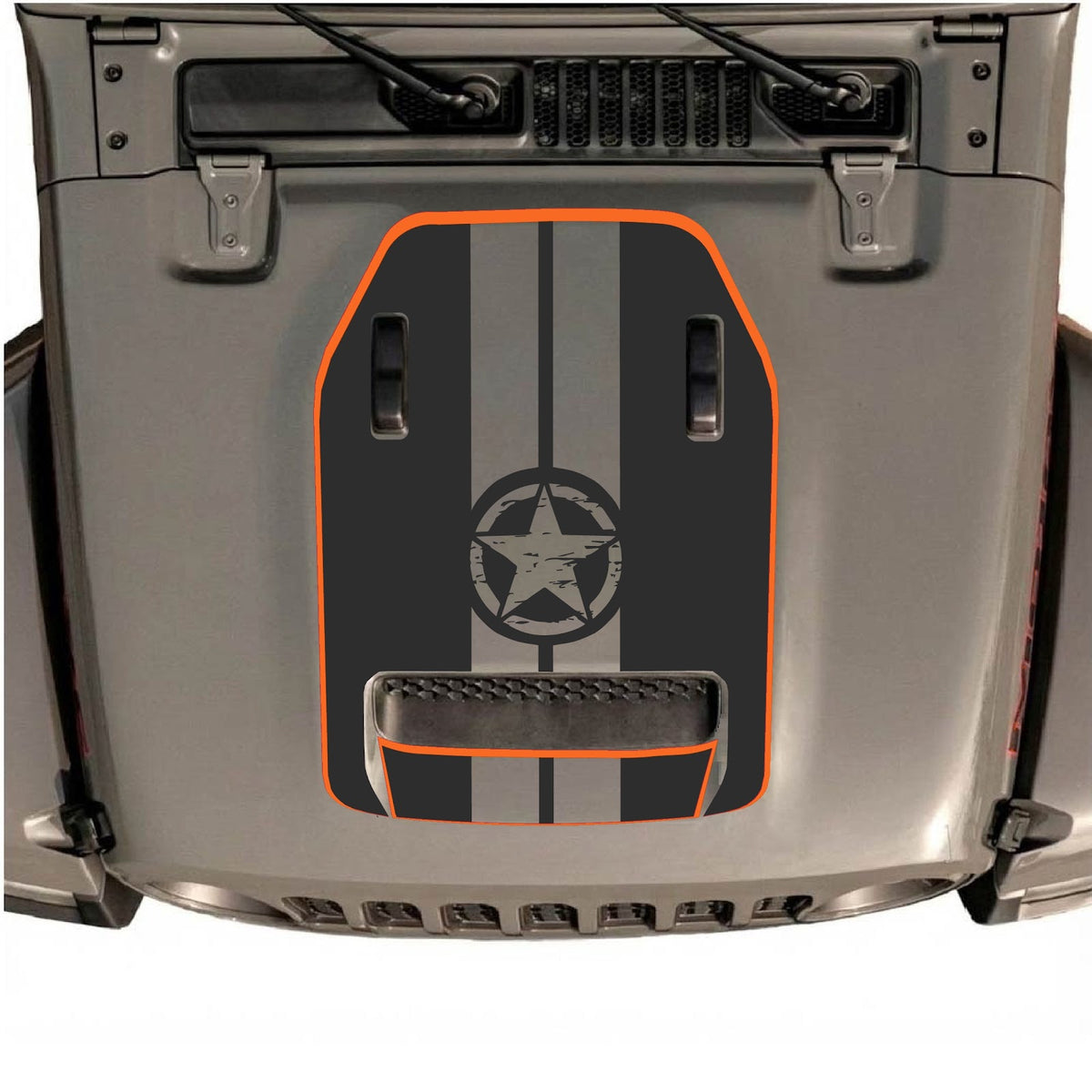 CarCode hood decal for Jeep Wrangler JL/JLU Rubicon 392 and JT Gladiator Mojave 2020-2026, style #73, shown on vehicle hood.