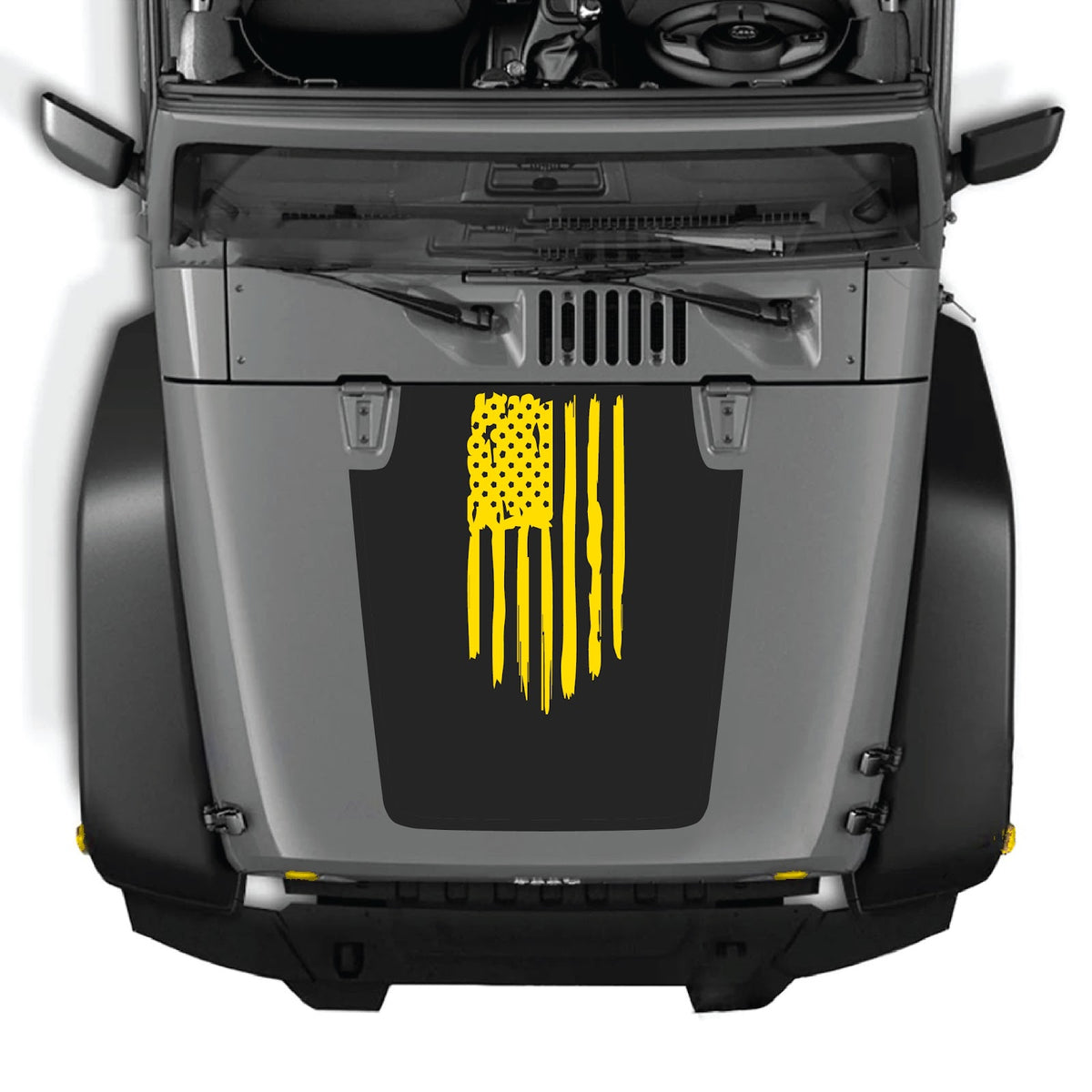 CarCode hood decal for Jeep Wrangler JK/JKU 2007-2018, style #03, black and gray graphic design on hood surface.