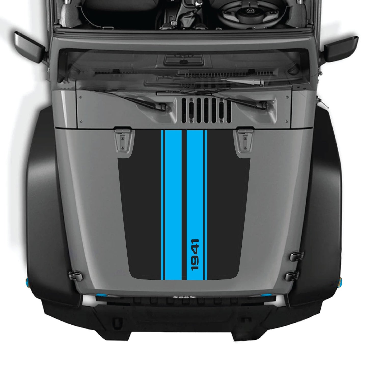 CarCode Jeep Wrangler JK/JKU hood decal in style #01, black graphic design on the vehicle's hood.