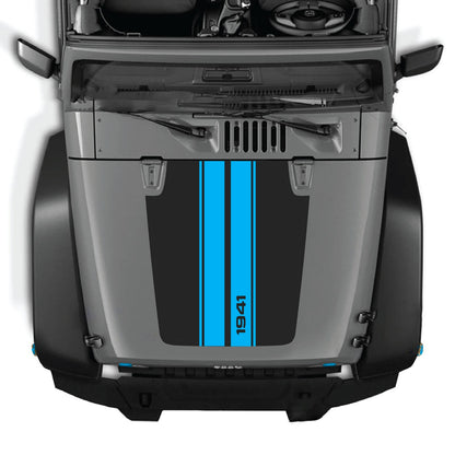 CarCode Jeep Wrangler JK/JKU hood decal in style #01, black graphic design on the vehicle's hood.