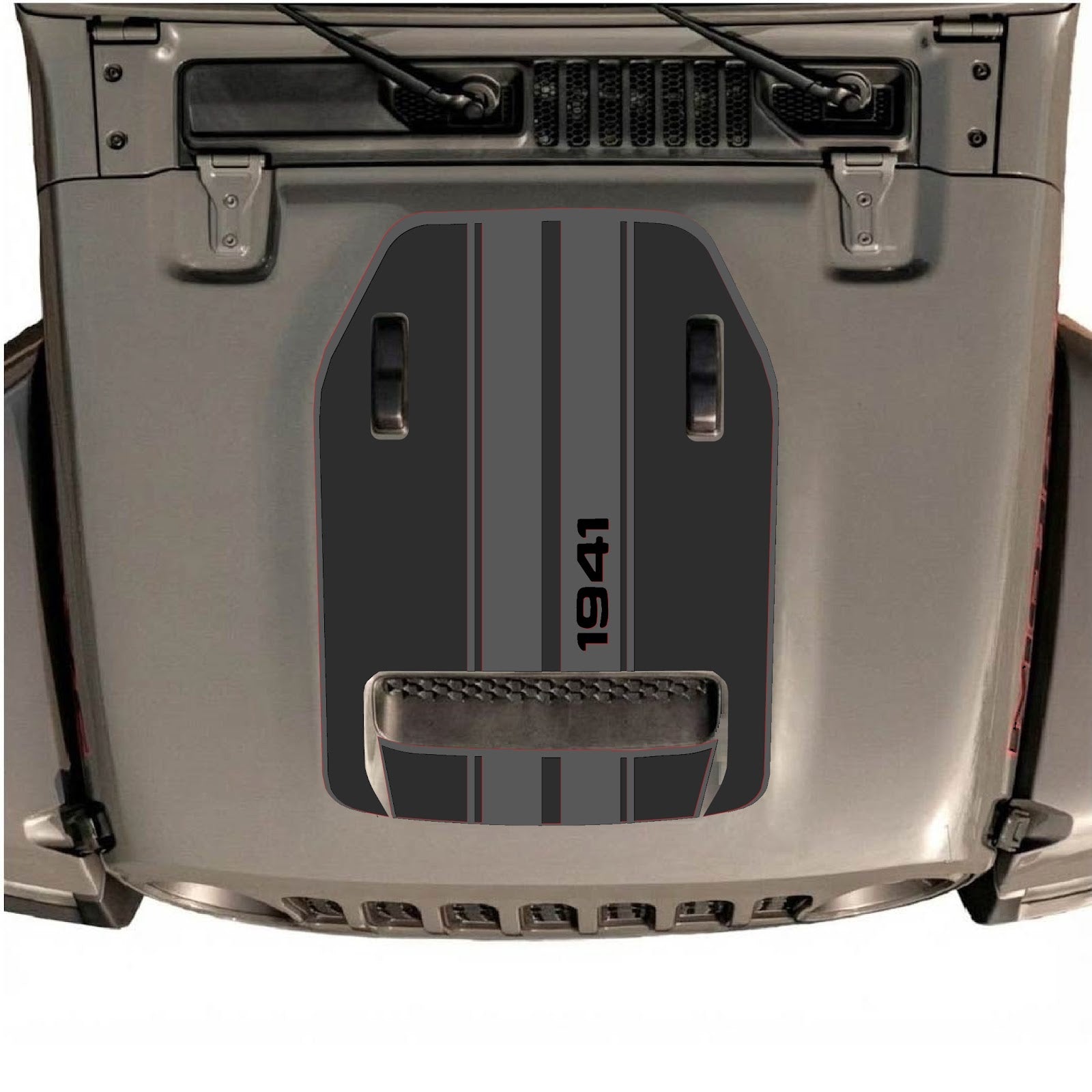 CarCode hood decal for Jeep Wrangler JL/JLU Rubicon 392 and JT Gladiator Mojave 2020-2026, style #07, shown on vehicle hood