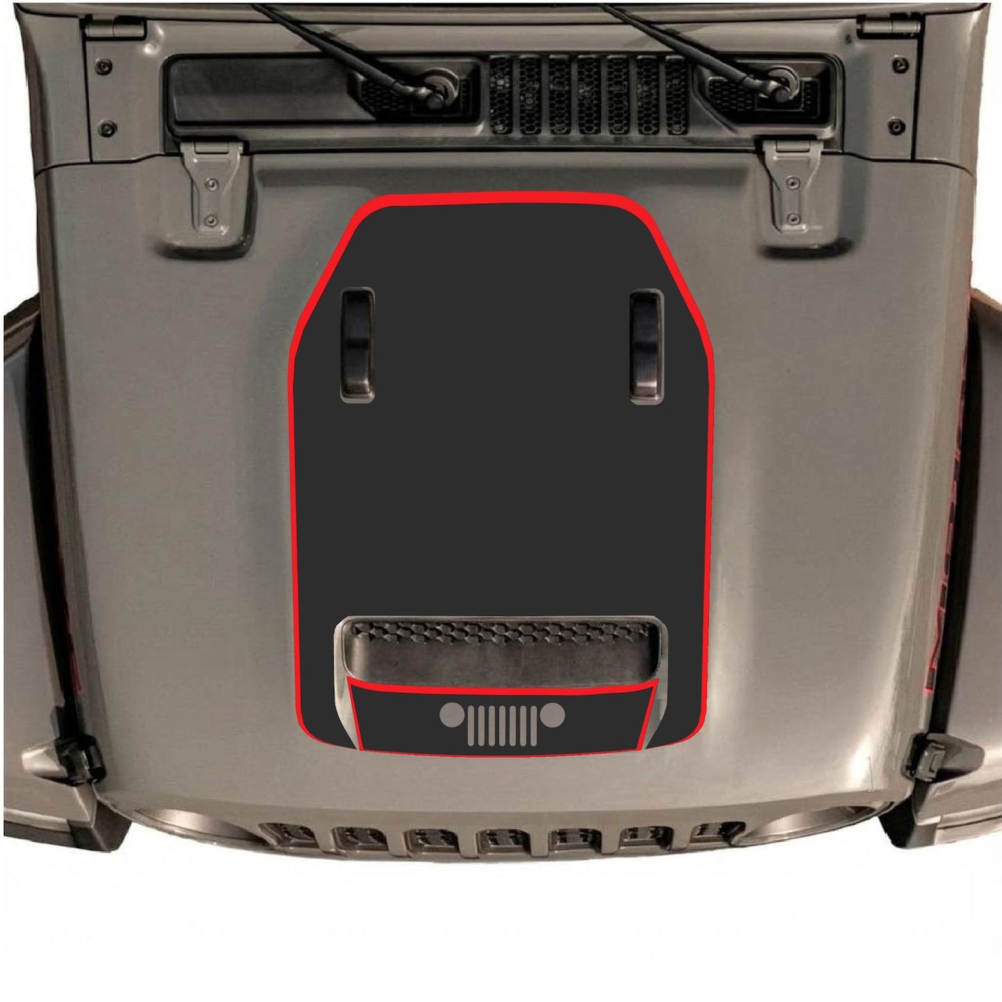 CarCode hood decal for Jeep Wrangler JL/JLU Rubicon 392 and JT Gladiator Mojave 2020-2026, style #99, black graphic on hood