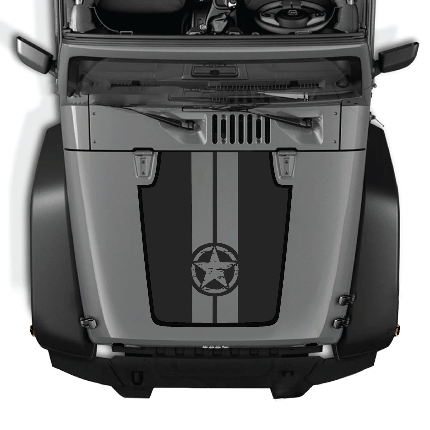 CarCode hood decal for Jeep Wrangler JK/JKU 2007-2018, style #88, shown applied on vehicle hood with bold design.