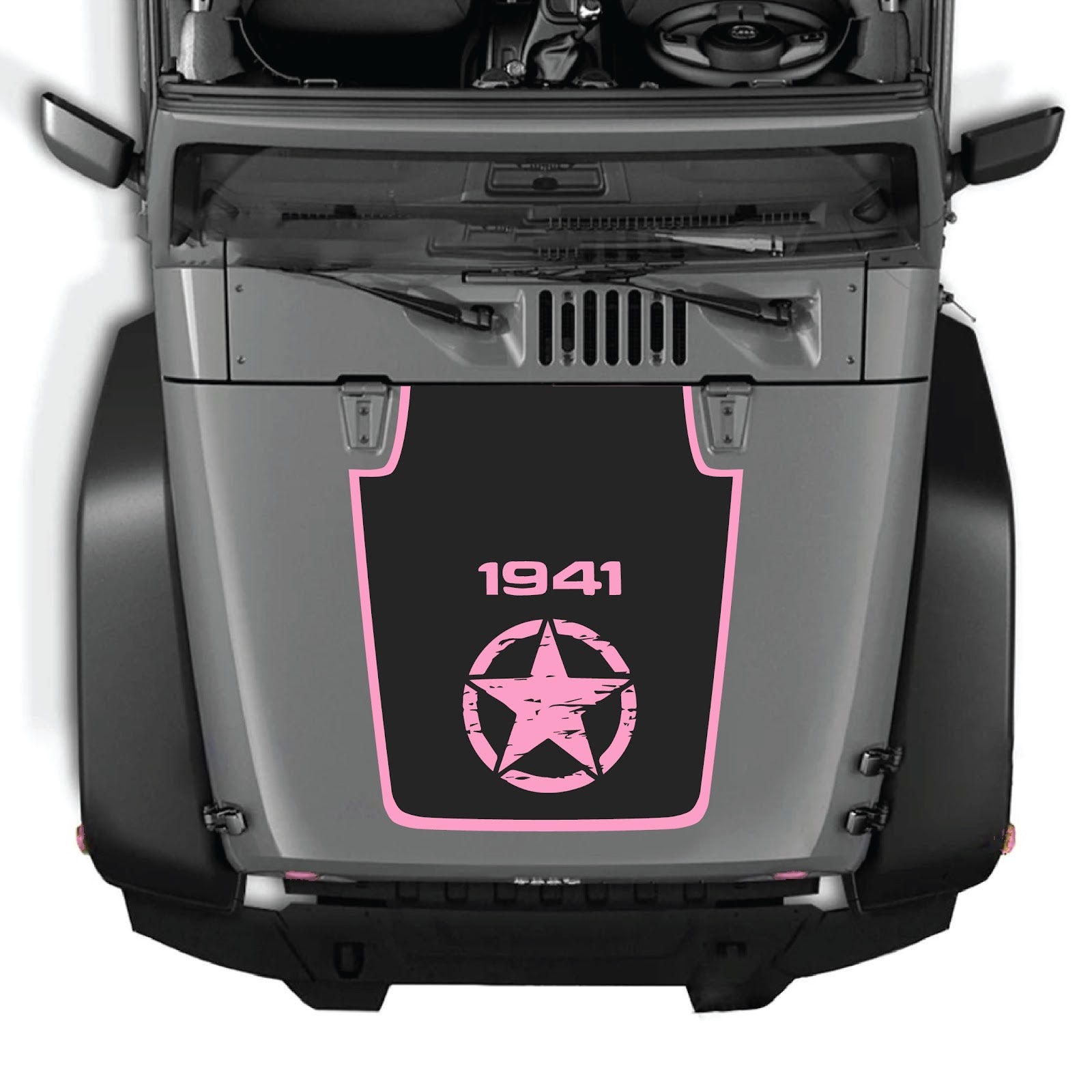 CarCode Jeep Wrangler JK/JKU hood decal Style #22, black graphic design on vehicle hood for 2007-2018 models