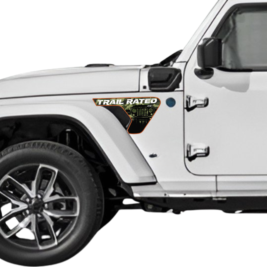 CARCODE Fender Insert Decal/Sticker - Trail Rated Graphic Kit - For Jeep Wrangler/Gladiator JL/JLU/JT 2018+ - Premium Vinyl