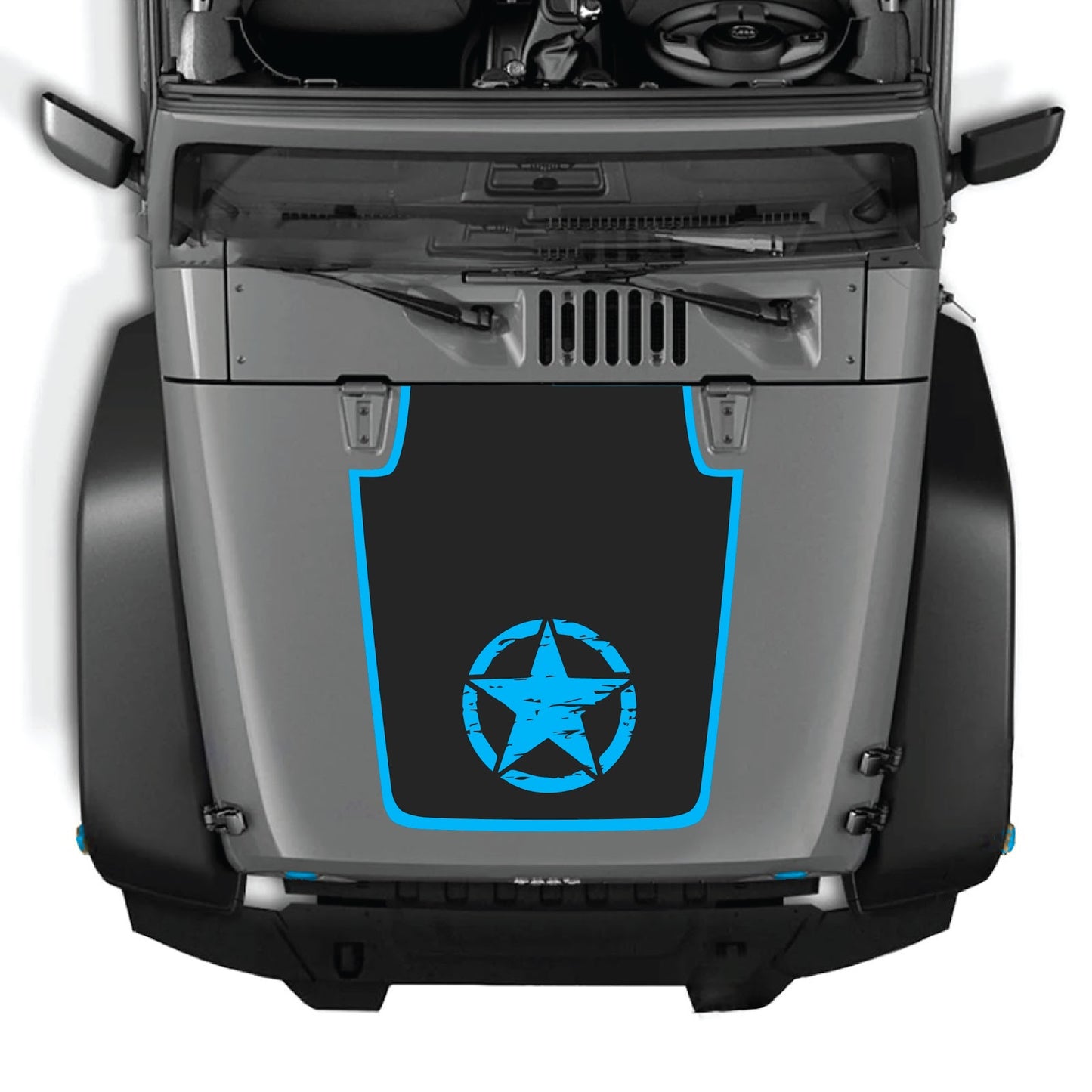 CarCode hood decal for Jeep Wrangler JK/JKU 2007-2018, style #21, black and gray graphic design on vehicle hood.