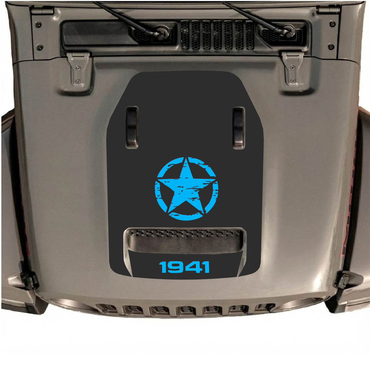 CarCode autocollant de capot pour Jeep Wrangler JL/JLU Rubicon 392 et JT Gladiator Mojave 2020-2026, style n°44, présenté sur le capot du véhicule.