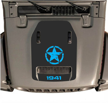 CarCode autocollant de capot pour Jeep Wrangler JL/JLU Rubicon 392 et JT Gladiator Mojave 2020-2026, style n°44, présenté sur le capot du véhicule.