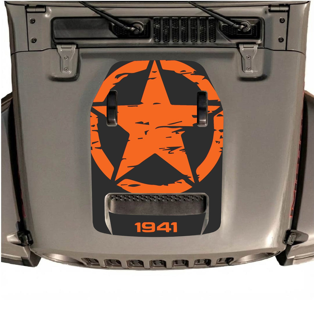Autocollant de capot CarCode pour Jeep Wrangler JL/JLU Rubicon 392 et Gladiator Mojave 2020-2026, style #34, affiché sur le capot du véhicule.