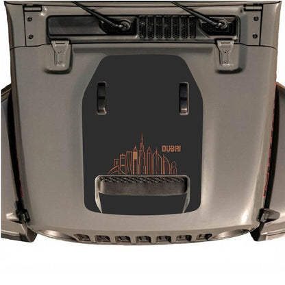 Autocollant de capot noir pour Jeep Wrangler JL/JLU Rubicon 392 et JT Gladiator Mojave par CarCode, style #14, sur le capot du véhicule.