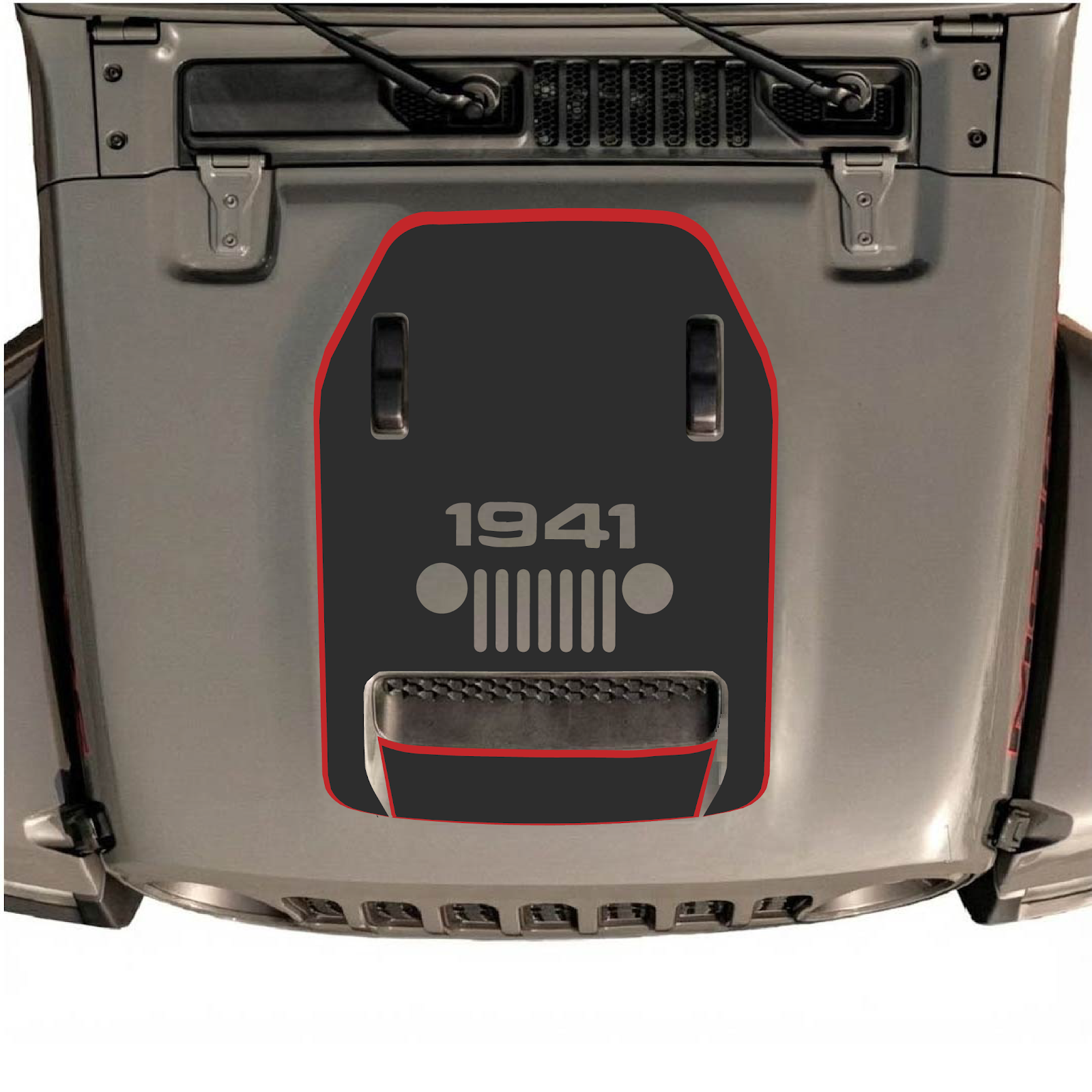 CarCode hood decal for Jeep Wrangler JL/JLU Rubicon 392 and JT Gladiator Mojave 2020-2026, style #92, shown on vehicle hood.