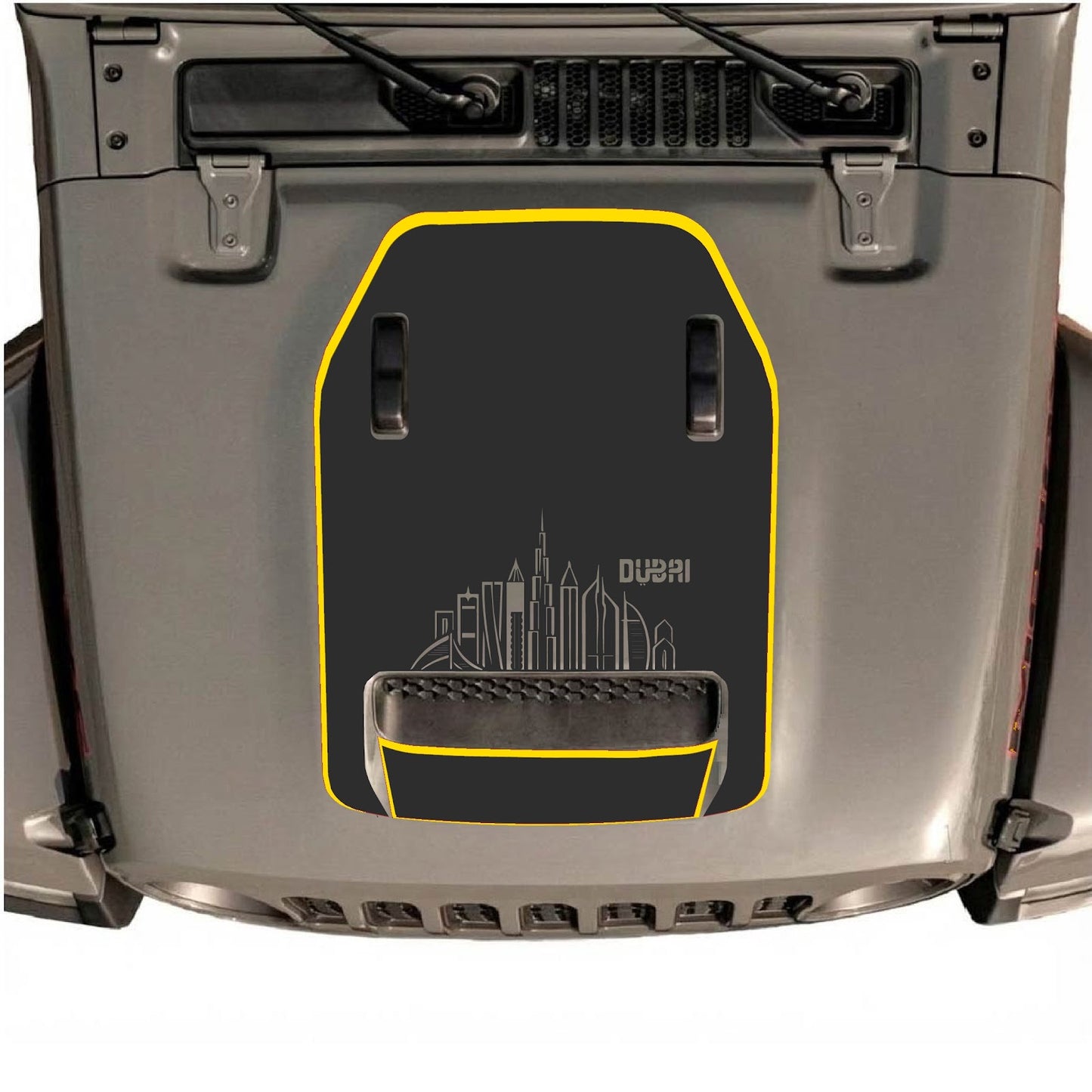 CarCode hood decal for Jeep Wrangler JL/JLU Rubicon 392 and JT Gladiator Mojave 2020-2026, style #75, shown on vehicle hood.