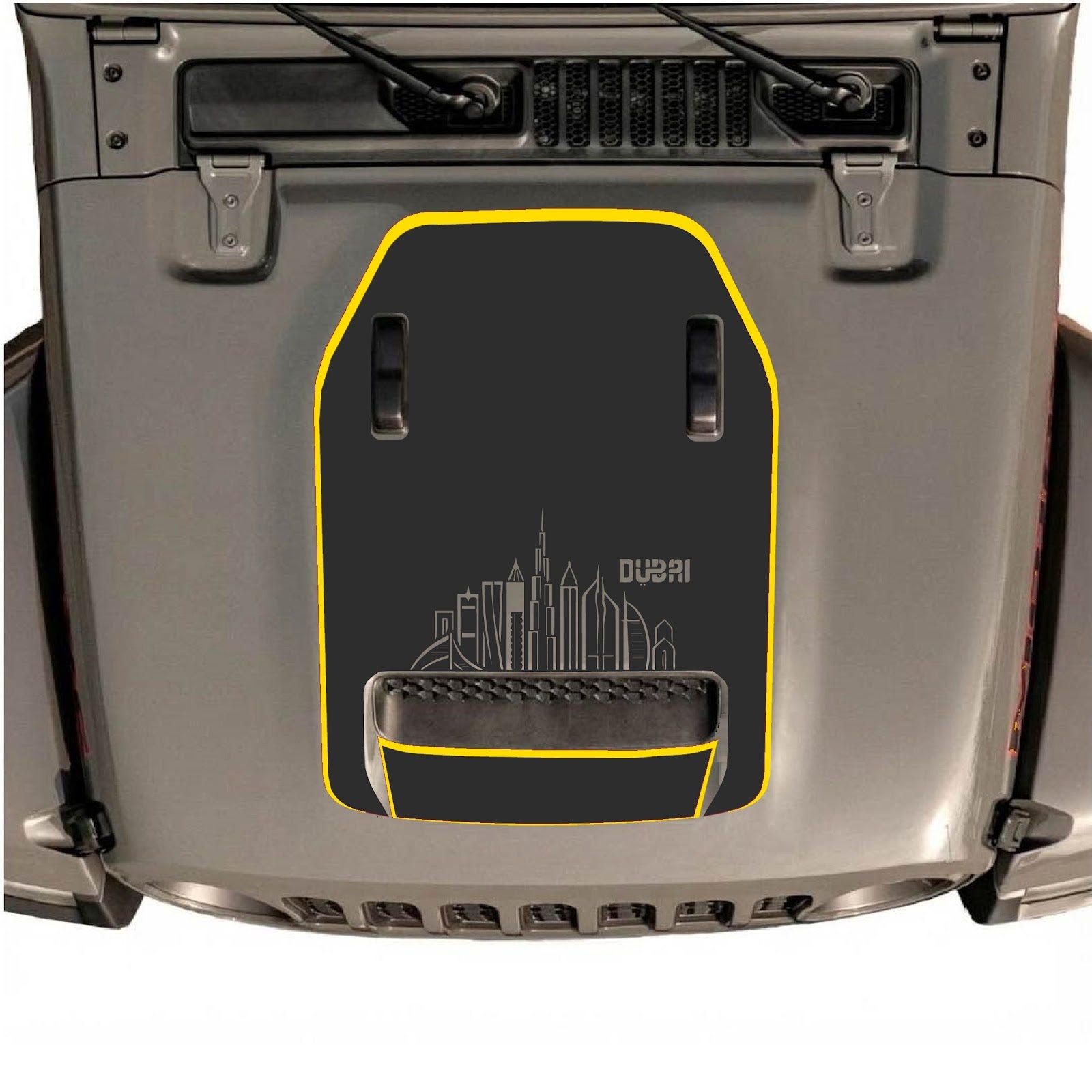 CarCode hood decal for Jeep Wrangler JL/JLU Rubicon 392 and JT Gladiator Mojave 2020-2026, style #75, shown on vehicle hood.