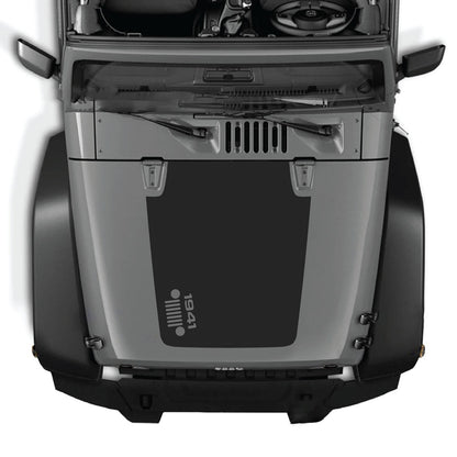 Jeep Wrangler JK/JKU hood decal by CarCode, style #57, black and gray design on vehicle's hood, fits 2007-2018 models.
