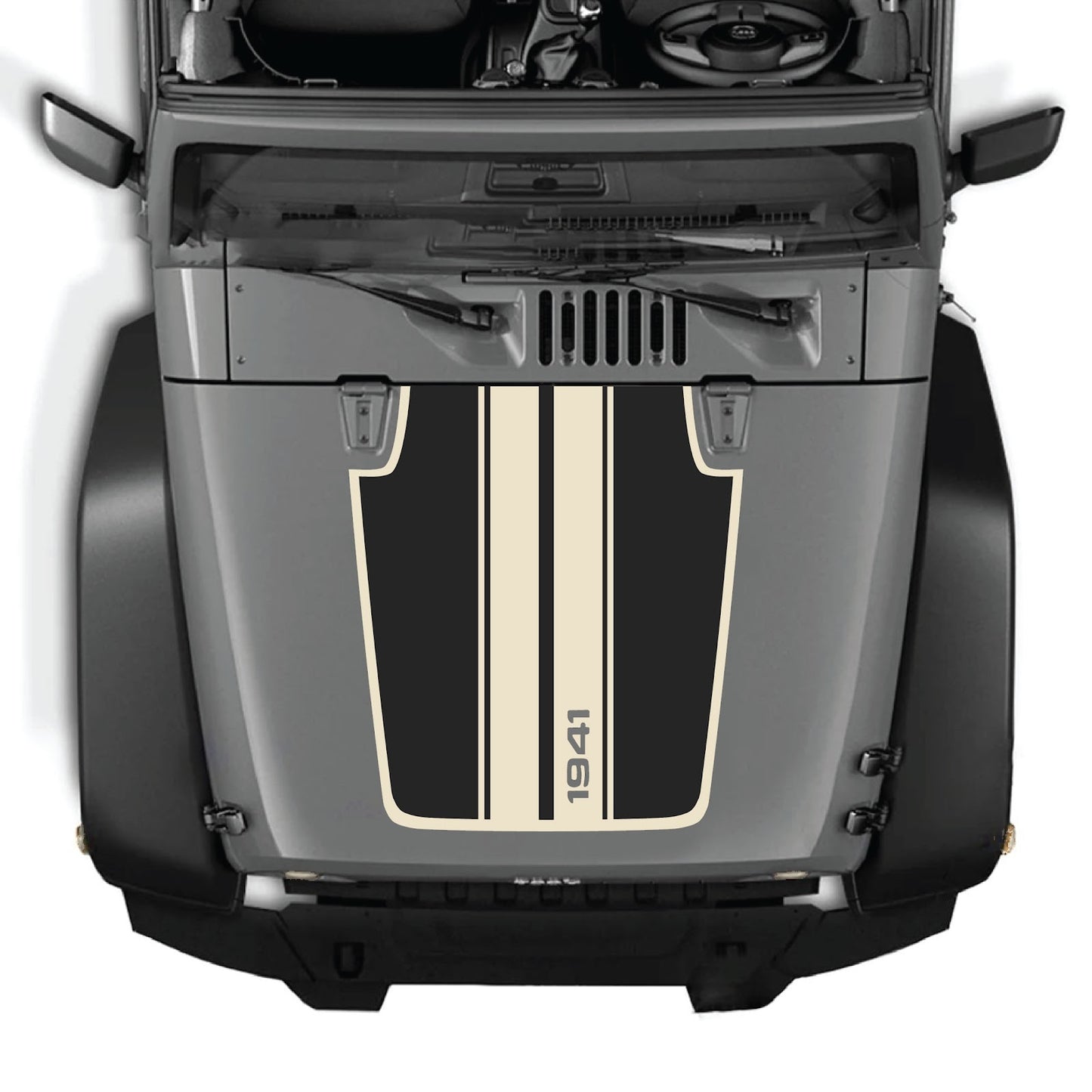 CarCode Jeep Wrangler JK/JKU hood decal Style #66, black graphic sticker for 2007-2018 Jeep Wrangler exterior design.