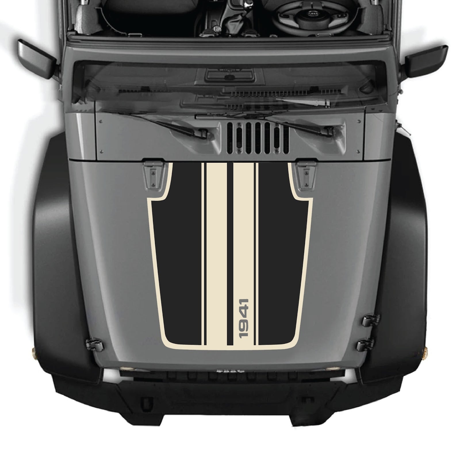 CarCode Jeep Wrangler JK/JKU hood decal Style #66, black graphic sticker for 2007-2018 Jeep Wrangler exterior design.