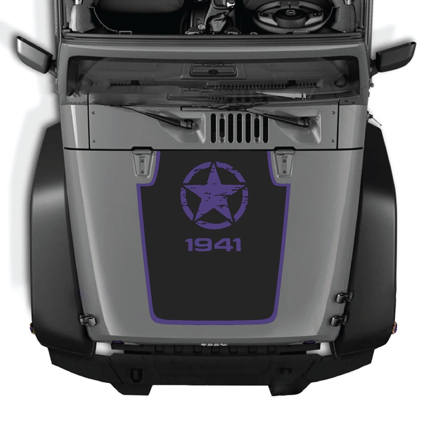 CarCode Jeep Wrangler JK/JKU hood decal Style #47, black graphic sticker on vehicle hood, for 2007-2018 models.