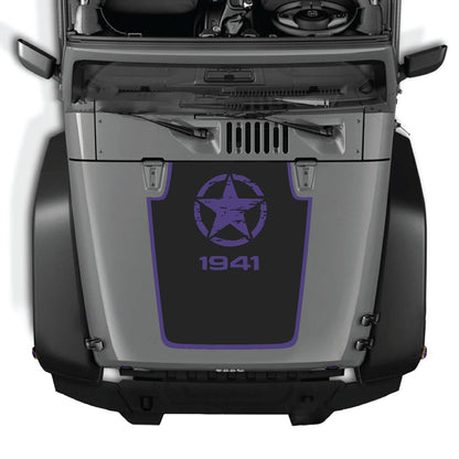 CarCode Jeep Wrangler JK/JKU hood decal Style #47, black graphic sticker on vehicle hood, for 2007-2018 models.