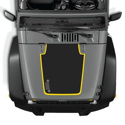 CarCode Jeep Wrangler JK/JKU hood decal, style #81, black and white graphic design on vehicle hood, fits 2007-2018 models.