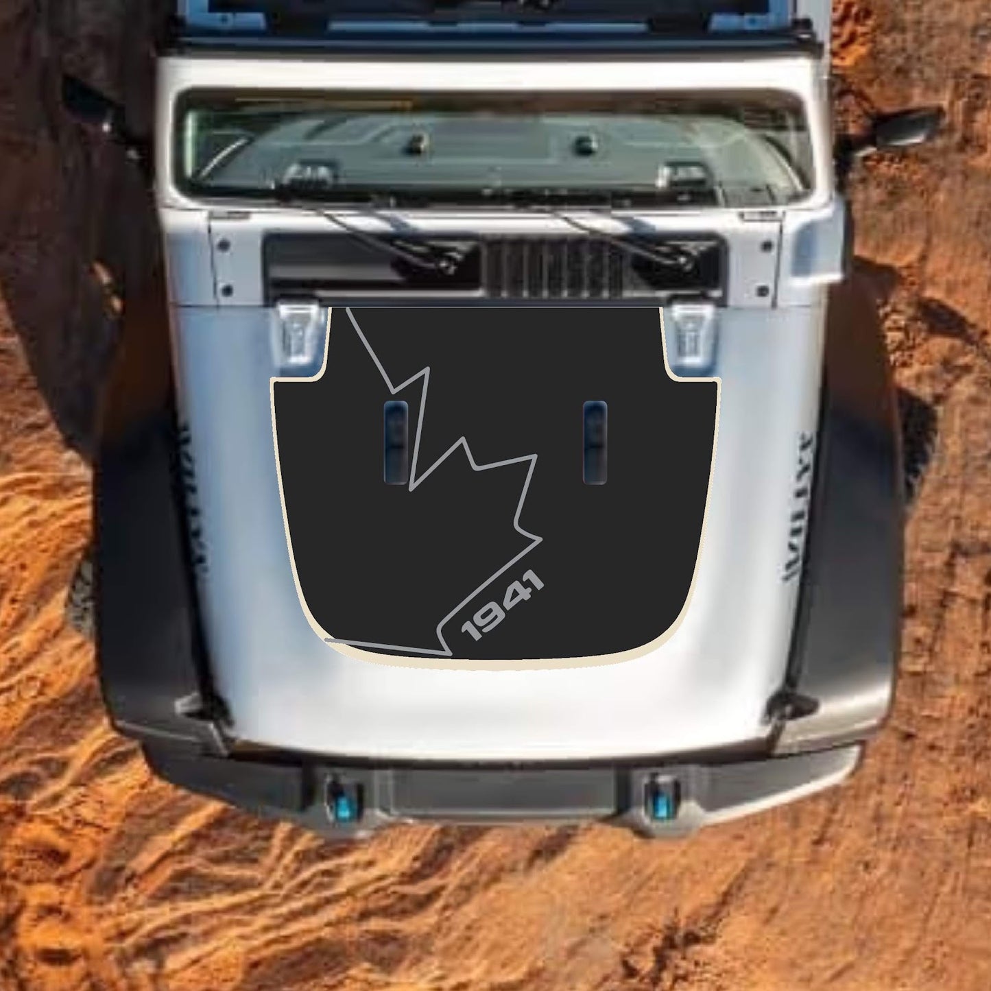 CarCode hood decal for Jeep Wrangler JL, JLU, Gladiator JT, standard hood, 2018+ style #79, black graphic sticker.