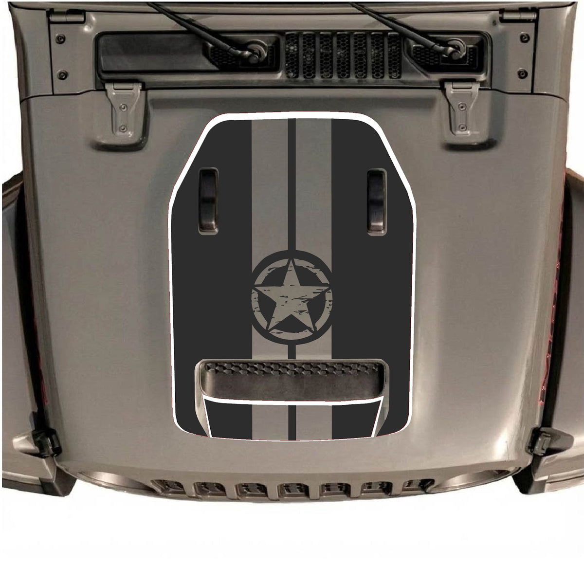 CarCode hood decal for Jeep Wrangler JL/JLU Rubicon 392 and JT Gladiator Mojave 2020-2026, style #73, shown on vehicle hood