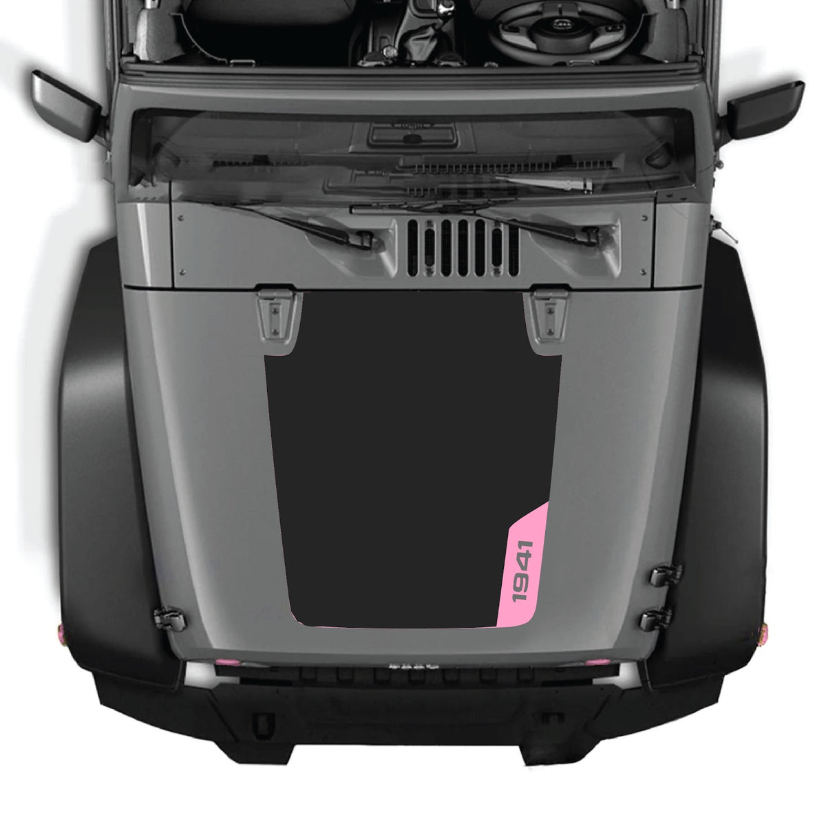 Jeep Wrangler JK/JKU hood decal by CarCode, style #83, black graphic design on vehicle hood for a custom look.