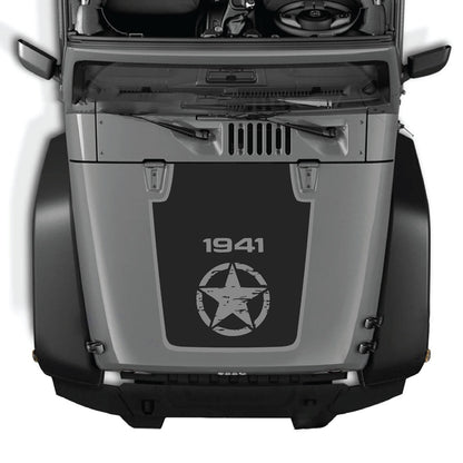 Jeep Wrangler JK/JKU hood decal by CarCode, style #22, black graphic design on vehicle hood for 2007-2018 models.