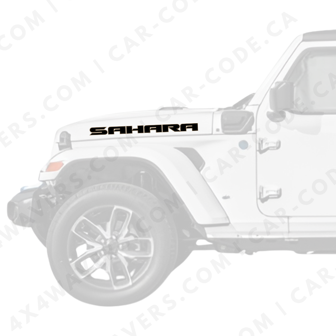 4x4wavers Decal Sticker Kit for SAHARA Hood Sides – Vinyl Car Decals compatible with Jeep Wrangler Models – 2xDecals – Made in Canada - 4X4 WAVERS