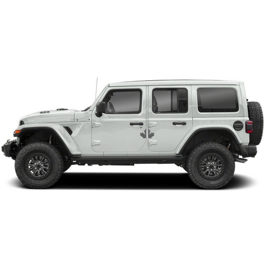 Maple Leaf Door Decal – Matte Grey (Cut Avery Vinyl) for Wrangler JL/JLU/JK/JKU/4xe & Gladiator JT – Pair, Pre-Masked