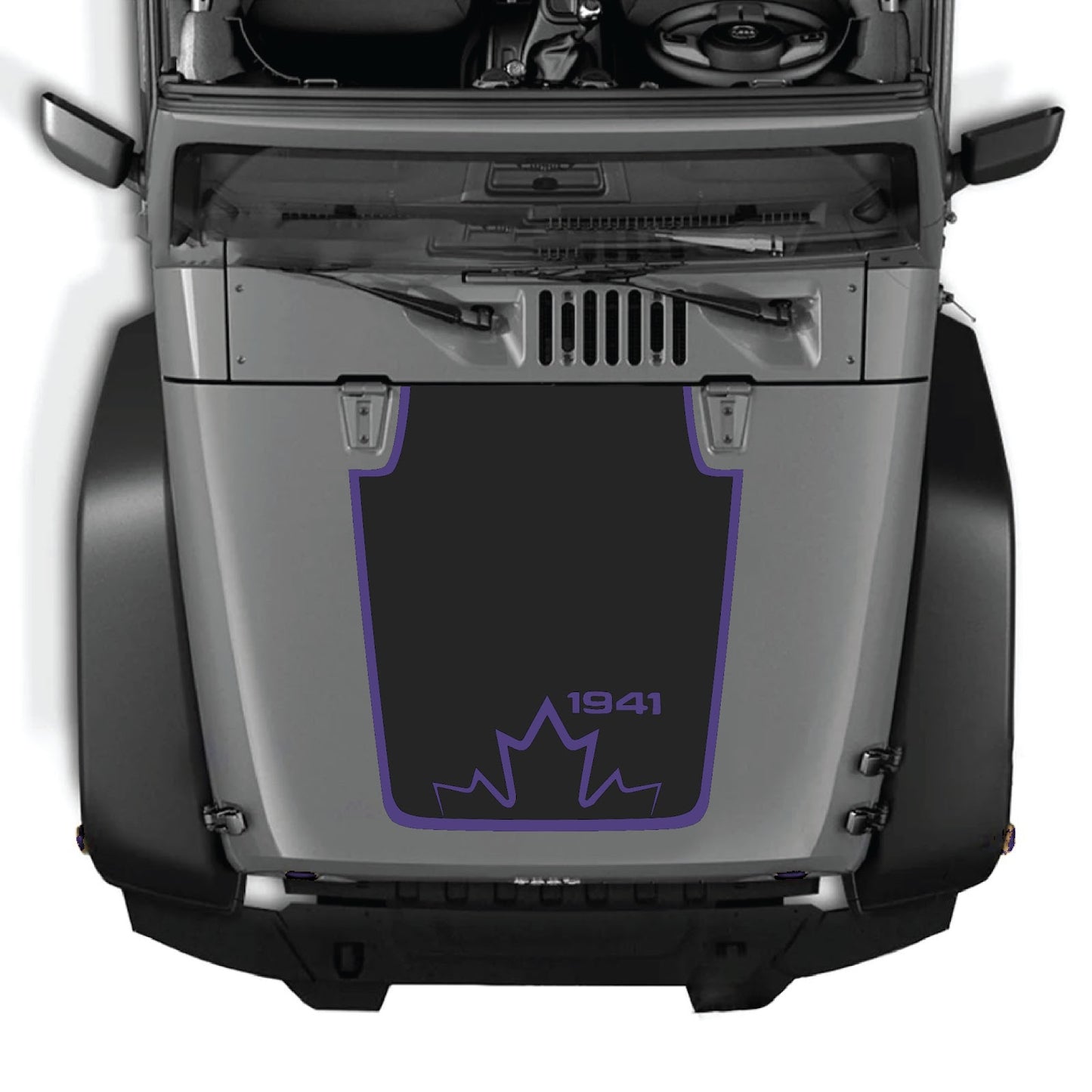 Jeep Wrangler JK/JKU hood decal by CarCode, style #20, black graphic design on vehicle hood for 2007-2018 models