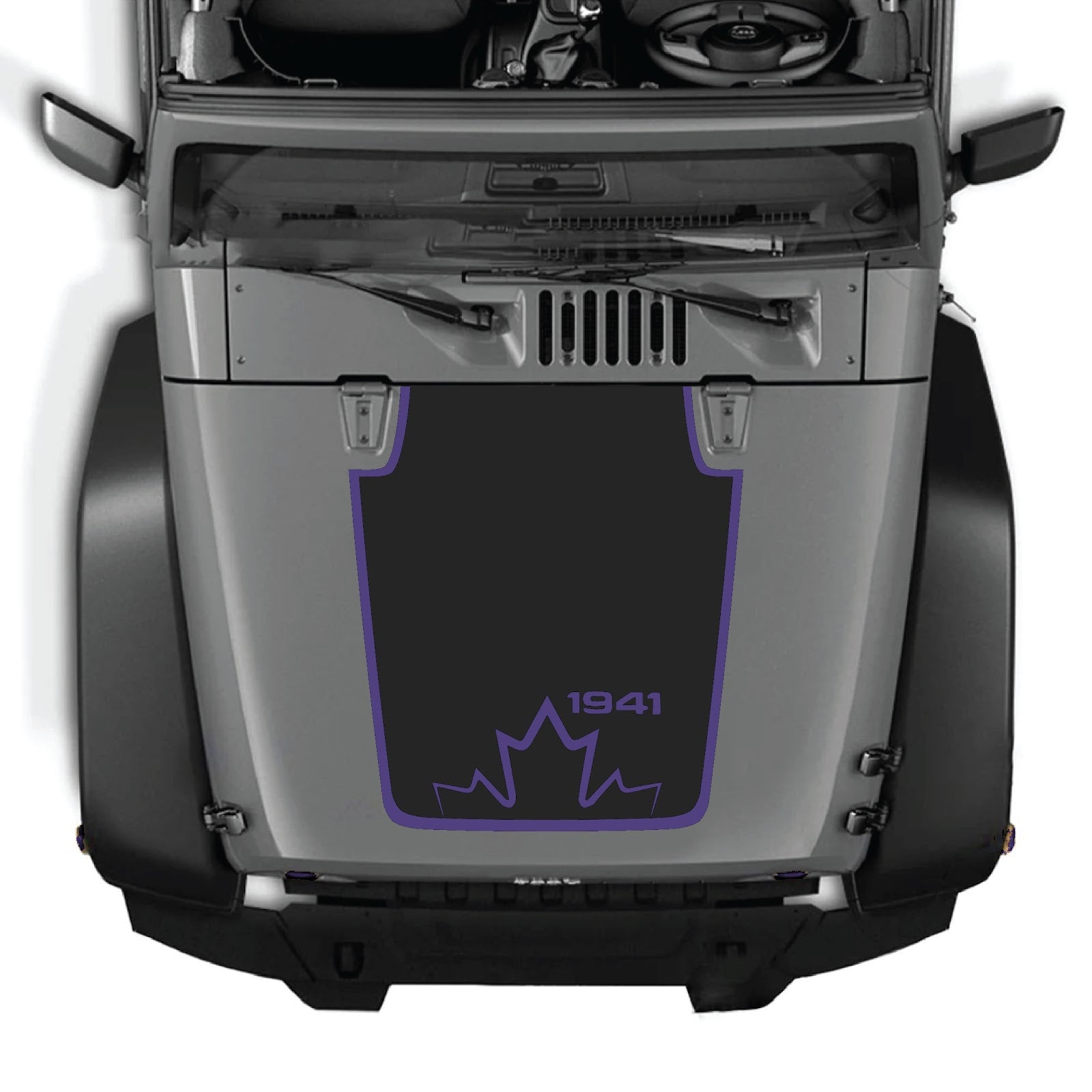 Jeep Wrangler JK/JKU hood decal by CarCode, style #20, black graphic design on vehicle hood for 2007-2018 models