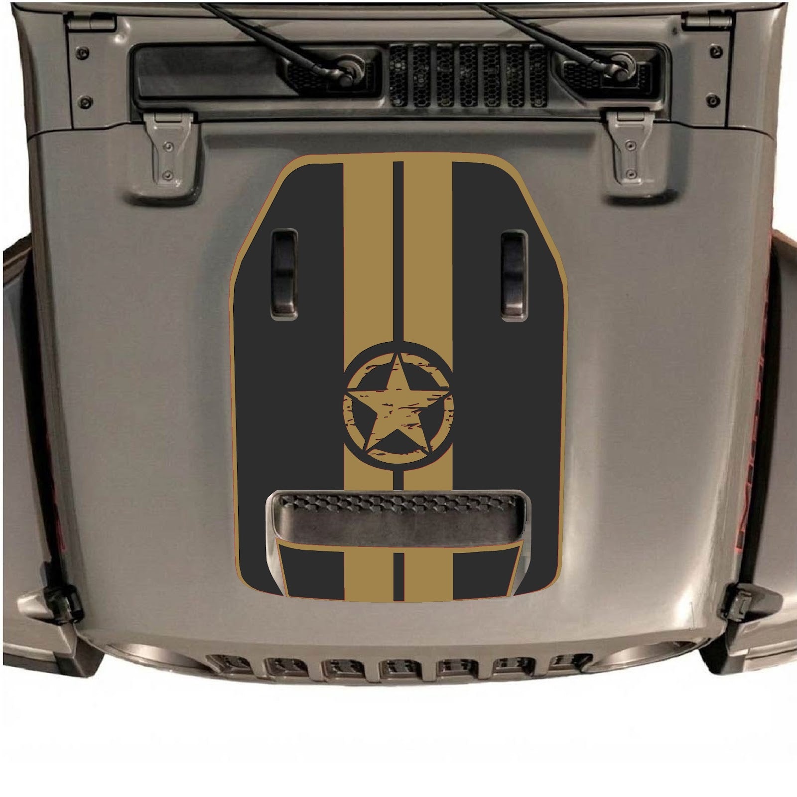 CarCode hood decal for Jeep Wrangler JL/JLU Rubicon 392 and JT Gladiator Mojave 2020-2026, style #09, shown on vehicle hood