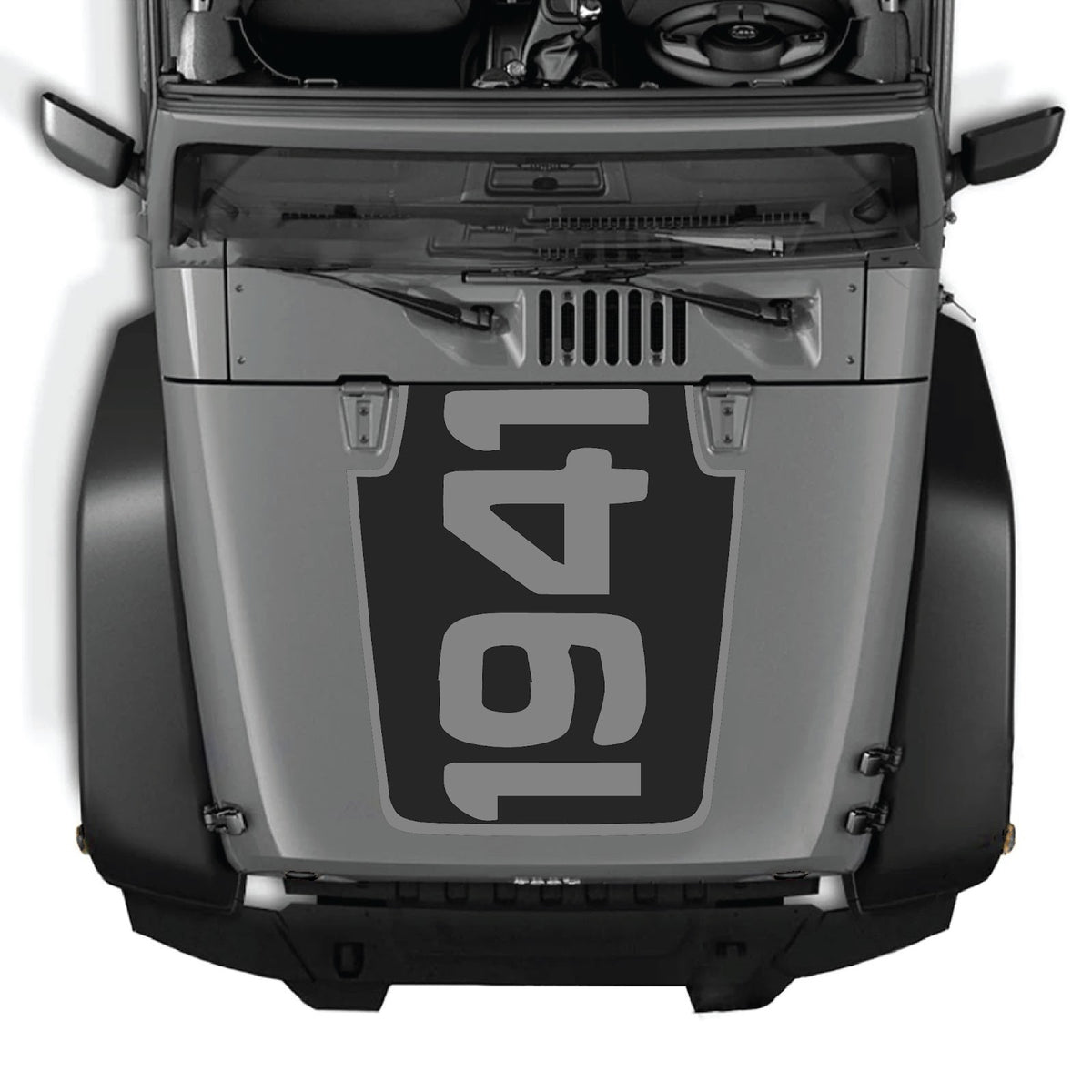 Jeep Wrangler JK/JKU hood decal by CarCode, style #49, black and white graphic design on vehicle hood.