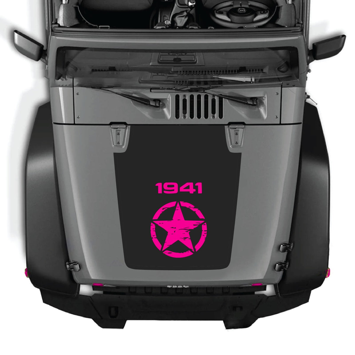 CarCode hood decal for Jeep Wrangler JK/JKU 2007-2018, style #14, featuring a bold graphic design on the vehicle's hood.