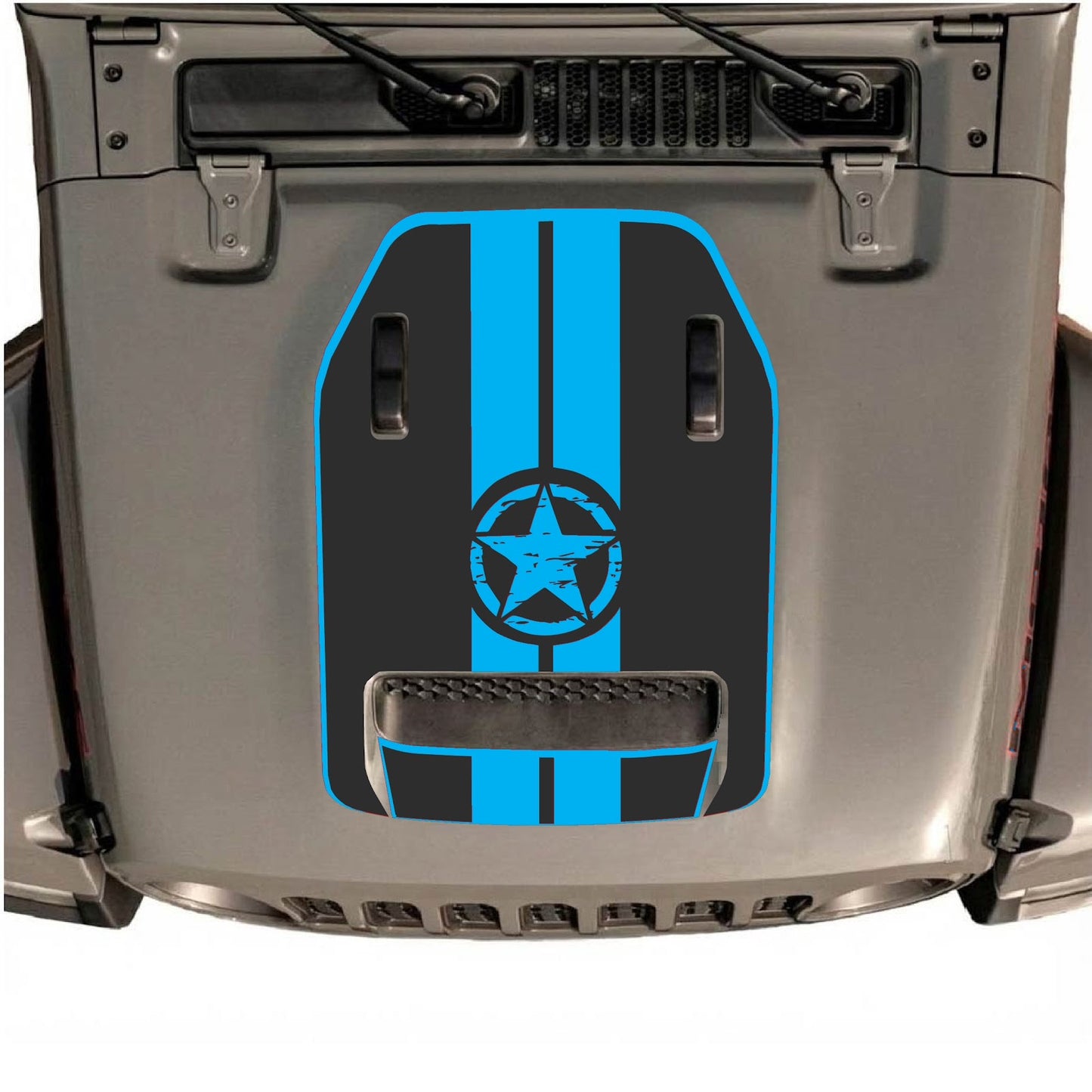 CarCode Jeep Wrangler JL/JLU Rubicon 392 and JT Gladiator Mojave hood decal, style #09, black graphic design on vehicle hood.
