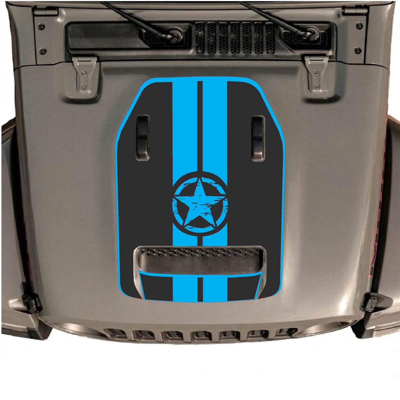 CarCode Jeep Wrangler JL/JLU Rubicon 392 and JT Gladiator Mojave hood decal, style #09, black graphic design on vehicle hood.