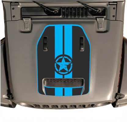 CarCode Jeep Wrangler JL/JLU Rubicon 392 and JT Gladiator Mojave hood decal, style #09, black graphic design on vehicle hood.