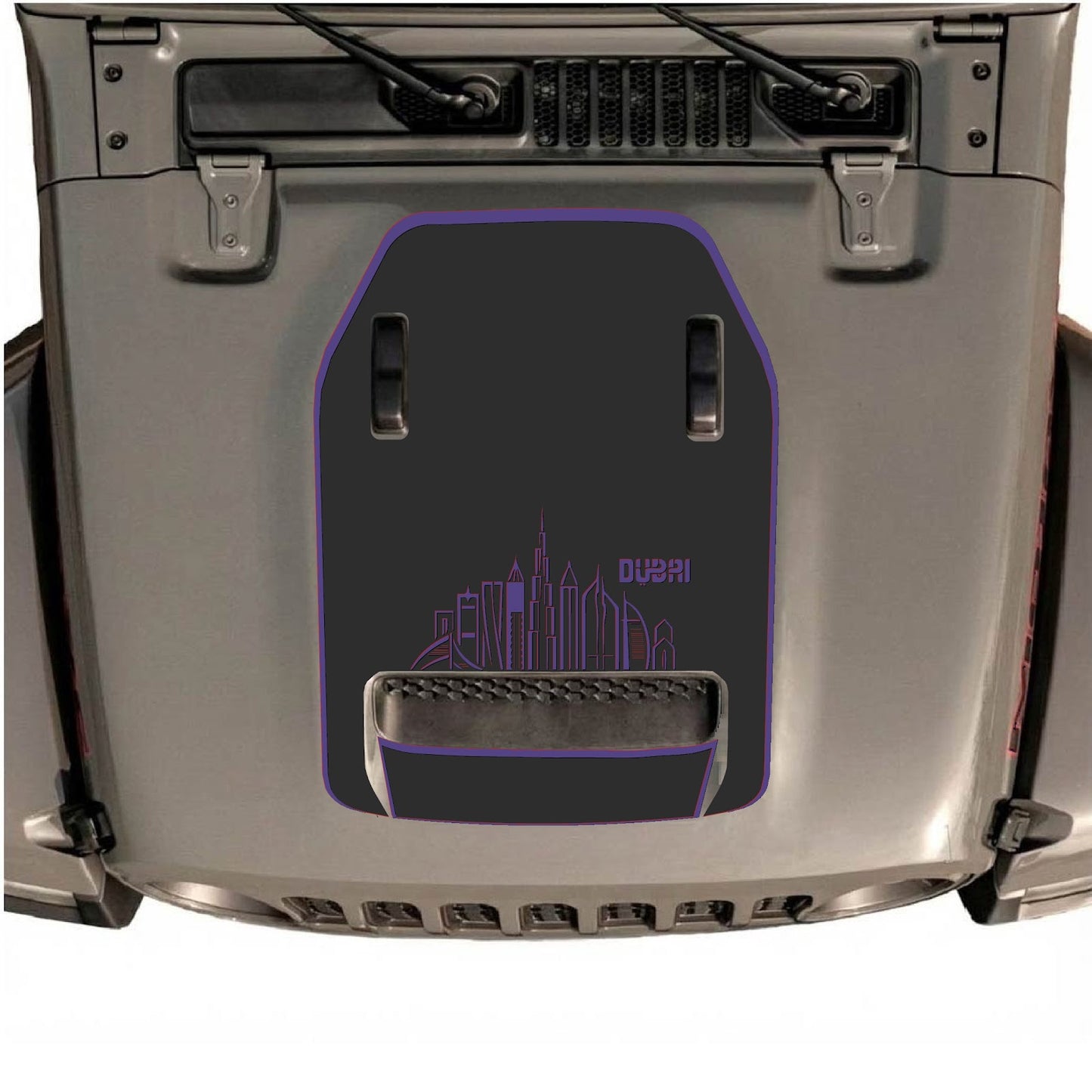 CarCode hood decal for Jeep Wrangler JL/JLU Rubicon 392 and JT Gladiator Mojave, style #13, shown on vehicle's hood.