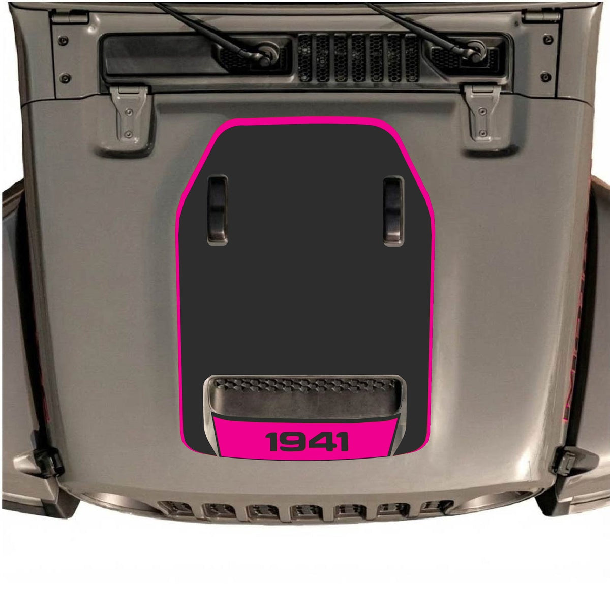 Jeep Wrangler JL Rubicon hood decal by CarCode, style #63, in black and gray with rugged design for 2020-2026 models.