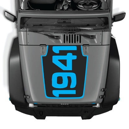 Jeep Wrangler JK/JKU hood decal by CarCode, style #49, in black with bold graphic design on vehicle hood.