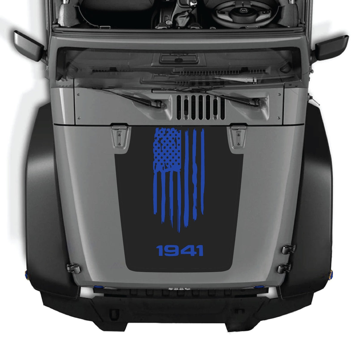 CarCode hood decal for Jeep Wrangler JK/JKU 2007-2018, style #04, black and white graphic design on vehicle's hood.
